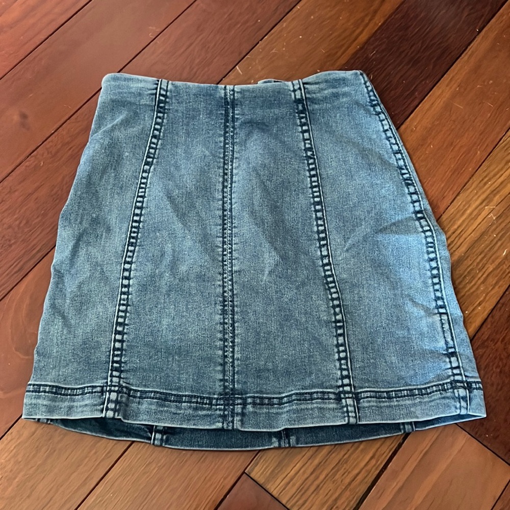 Free People medium wash denim mini skirt